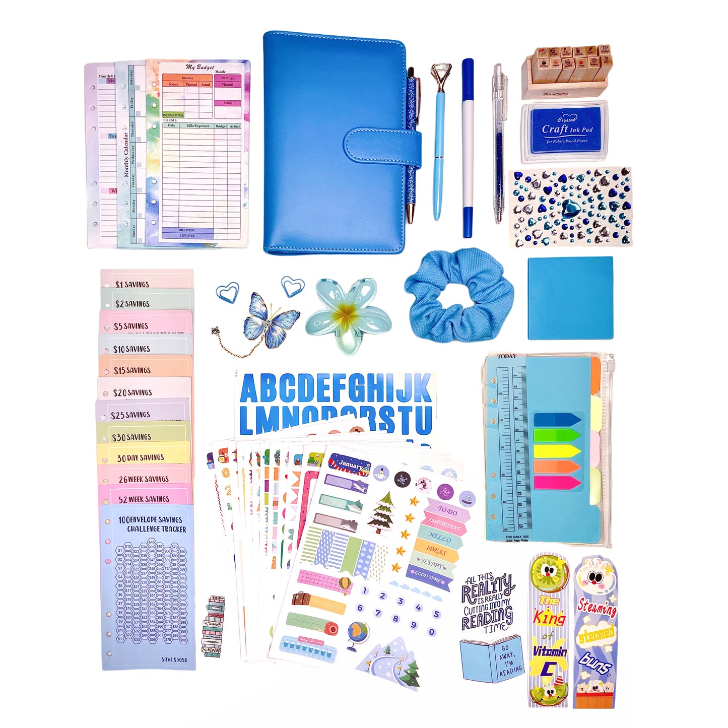 Blue Journal Kit|Monthly Weekly Planner Notebook|Budget Binder|Accessories