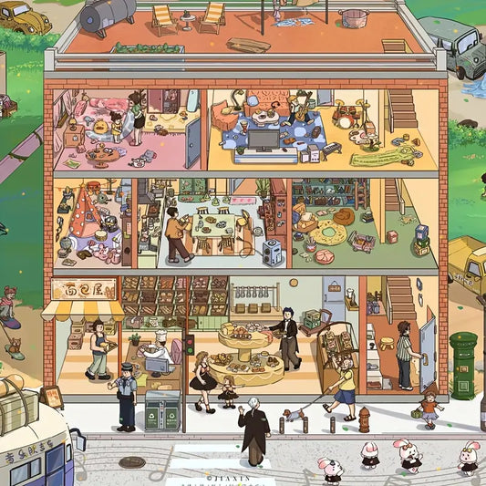 A Day In Music Town Morning Midday Afternoon Night 3D Sticker Scene