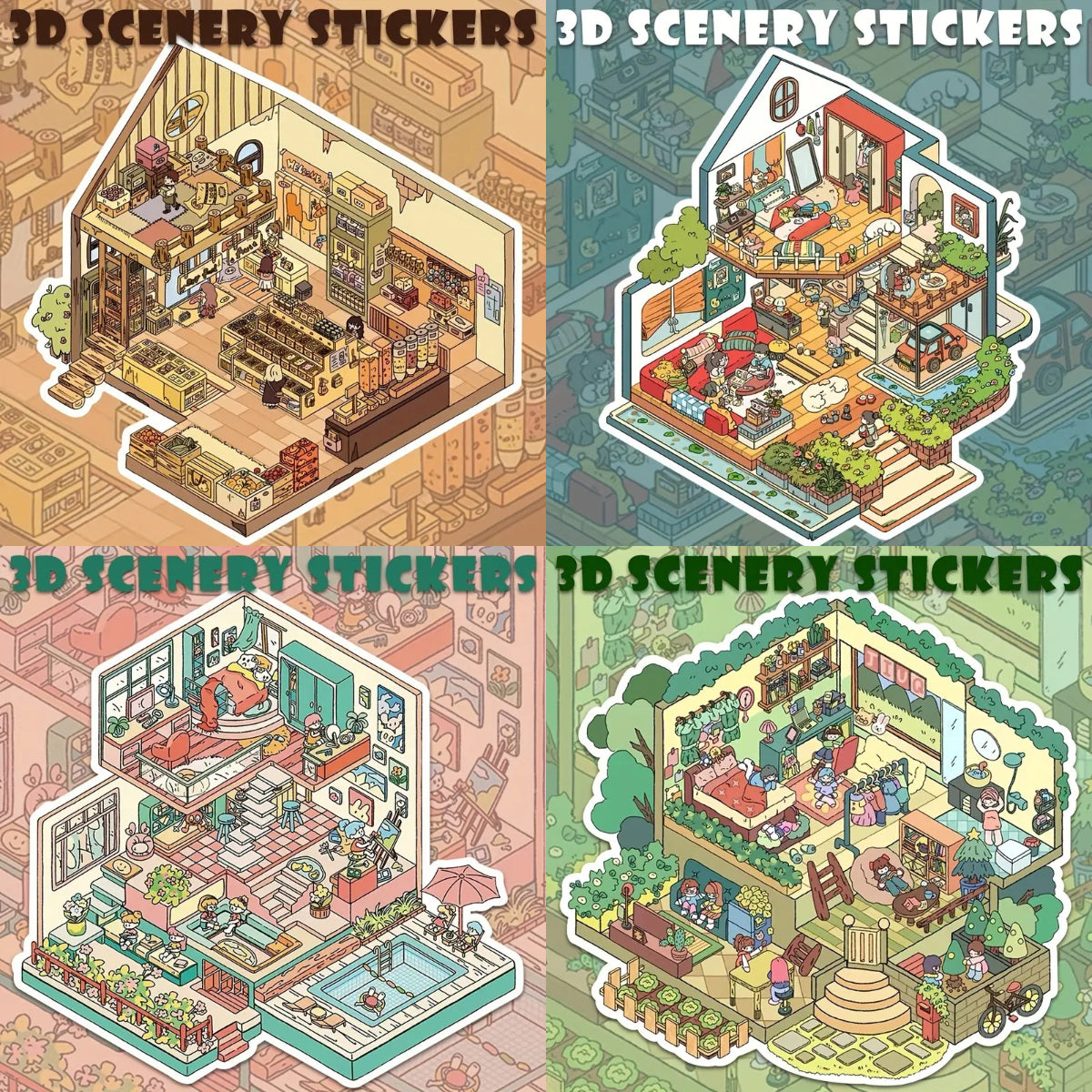 Villa Party Grocery Store Apartment Girls Party 3D Scenery Stickers