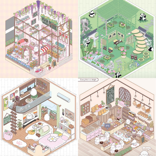 Sticker Scenes! DIY Coffee Flower|Panda Tea House|Bakery Shop|Apartment|Chocolate Factory