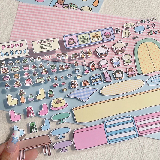 DIY Puppy Dessert House Amusement Park Sticker Scenes