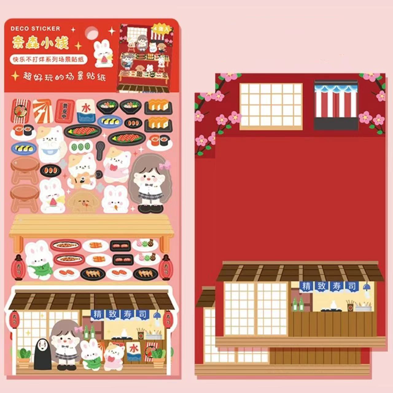DIY Sushi Restaurant|Flower House|Cake Bread Shop|Book Shop|Shopping Sticker Scene