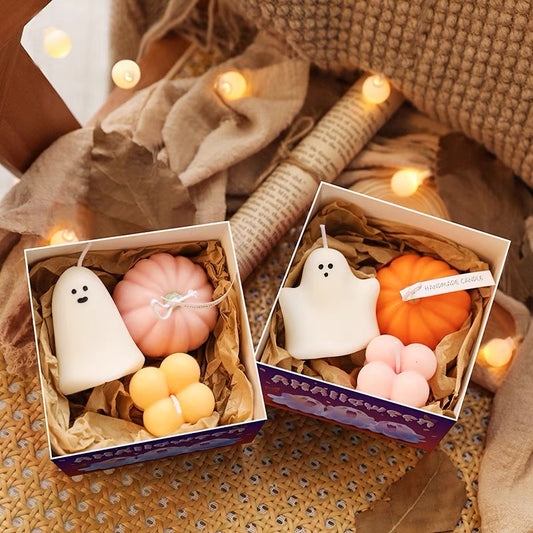 Handmade Halloween Ghost Pumpkin Candle Set