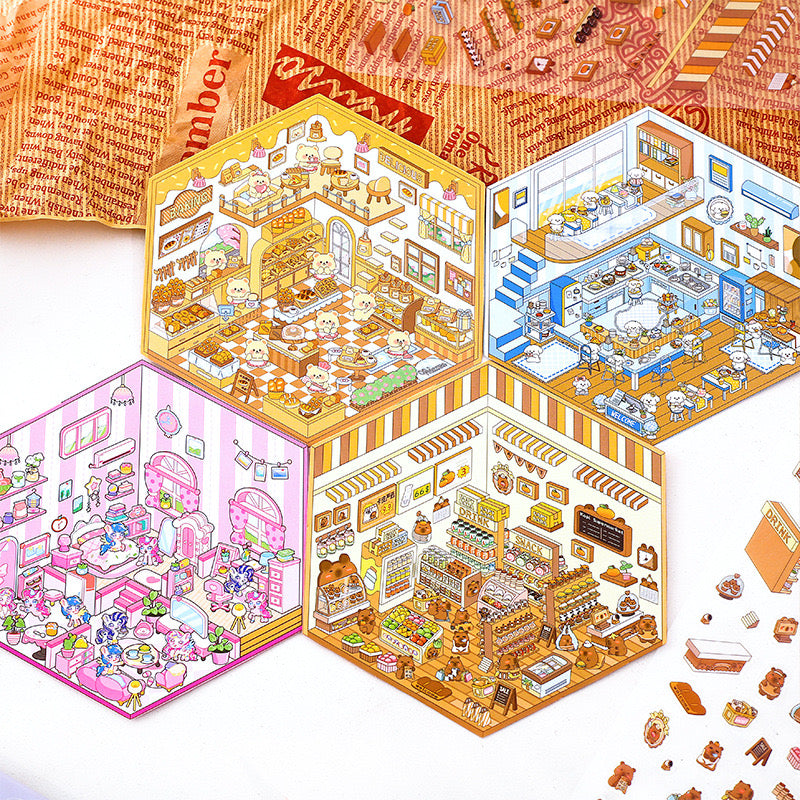 Capybara Supermarket Pink Pony House Bear Bakery Puppy Restaurant Sticker Scene