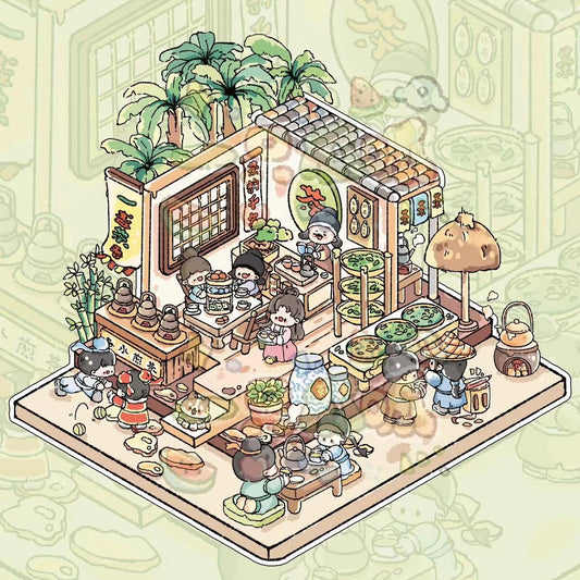 DIY Sticker Scene:Traditional Chinese Tea House Medicine Clinic Restaurant Cloth Shop