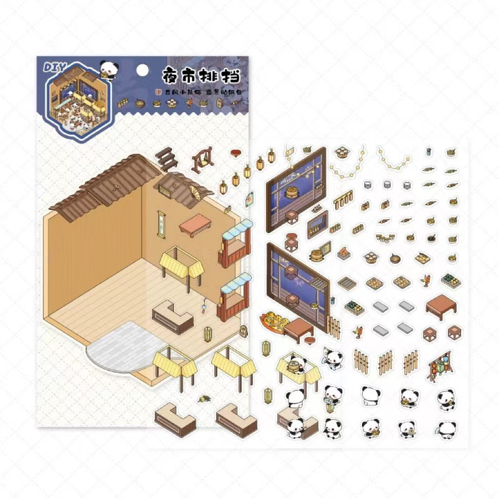 Traditional Chinese Architecture Sticker Scene: Dim Sum|Hot Spring|Night Market|Bookstore