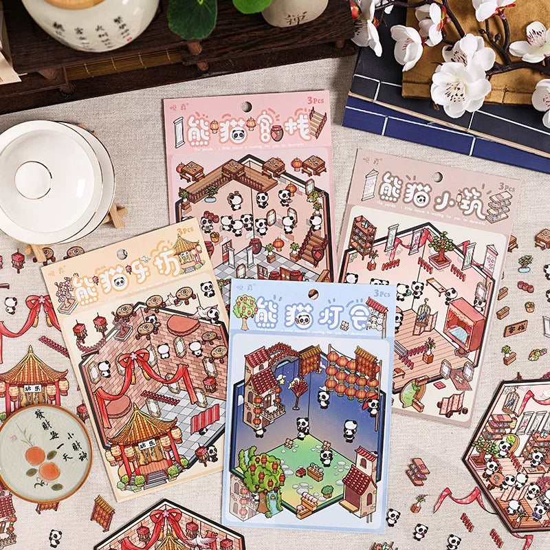 DIY 3D Sticker Scene: Panda House|Lantern Fair|Music Place|Panda Inn