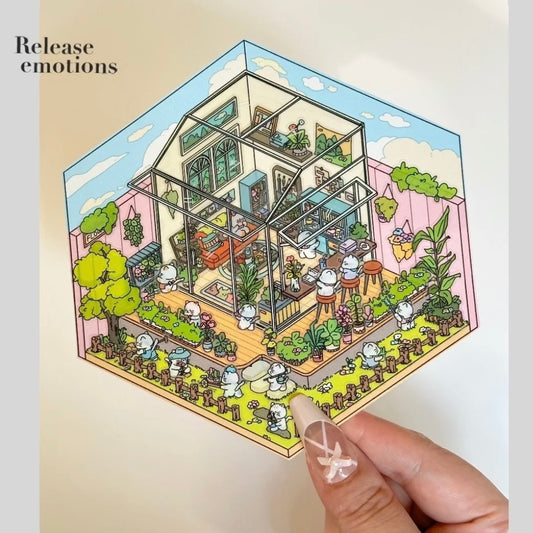 3D Sticker Scene,Make a Sunshine Greenhouse|Coffee Shop|Candy House|Clothing Shop