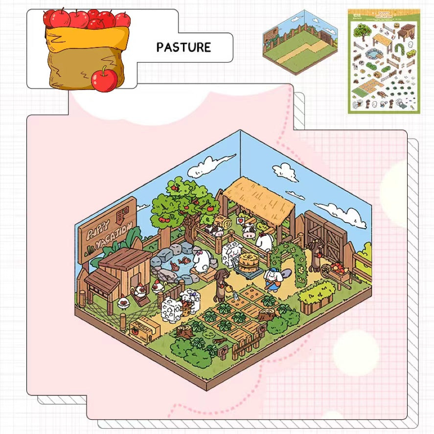 Puppy Sticker Scenes! Create Coffee Shop|Pizzeria|Pasture|Bedroom|Hot Spring|Magic House
