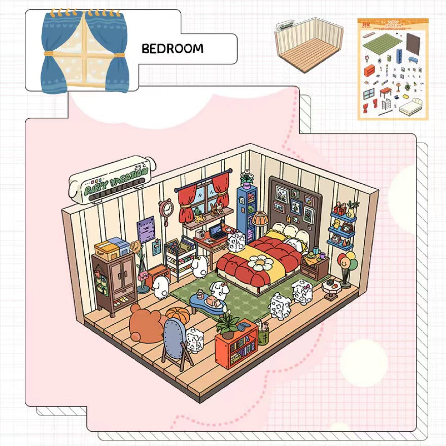 Puppy Sticker Scenes! Create Coffee Shop|Pizzeria|Pasture|Bedroom|Hot Spring|Magic House