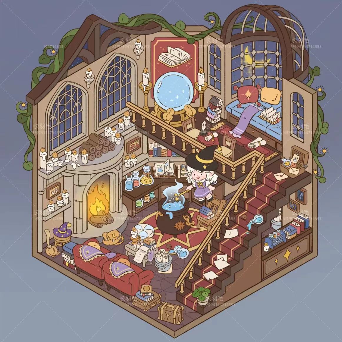 DIY 3D Sticker Scene:Aquarium Dessert House Doll Room Plant Room Magic House