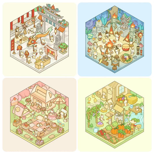 DIY Miniature Sticker Scene,Cat Burger Shop|Ferris Wheel Sushi|Hot Spring|Pizza Shop