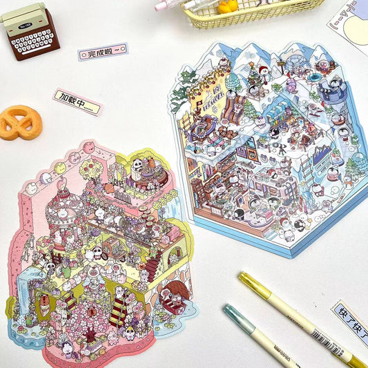 Big Sticker Scene! Make Your Own Magic Academy|Mobile Castle|Ice World|Garden
