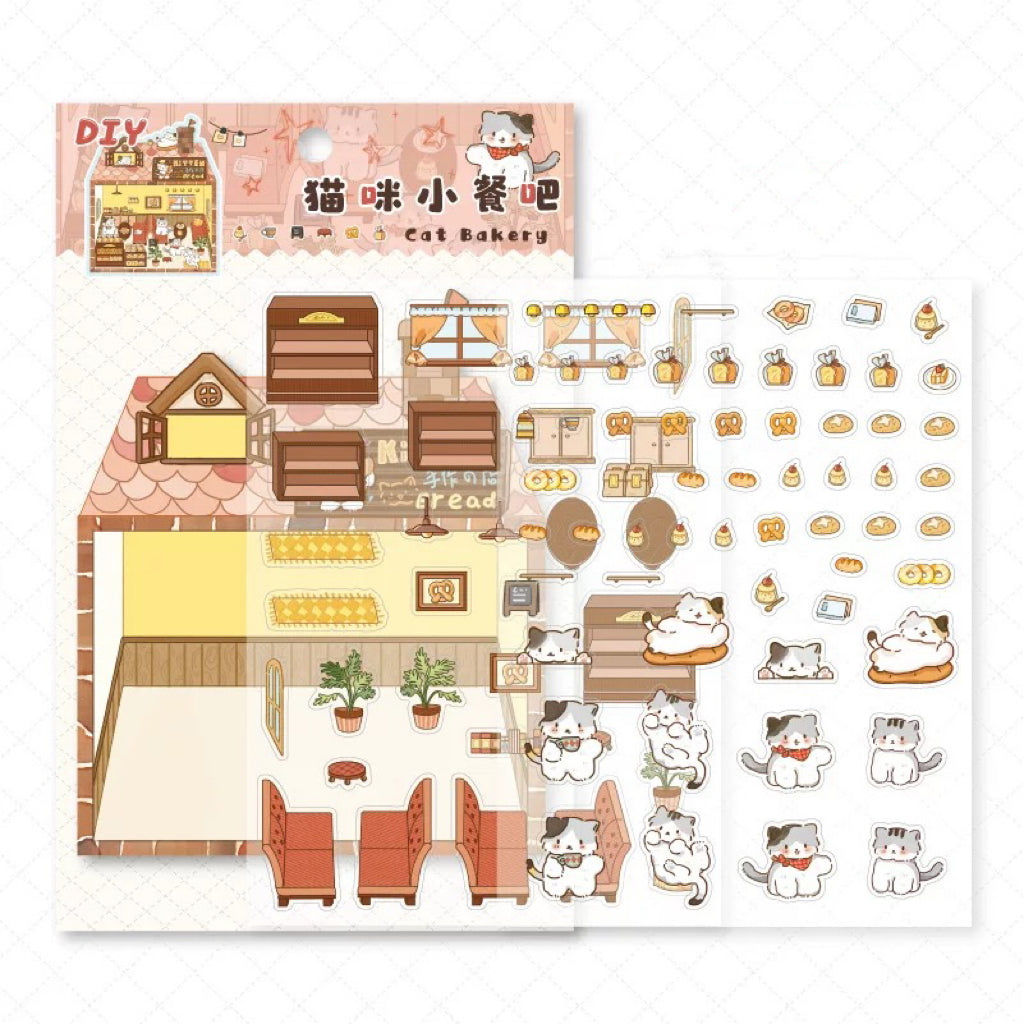 DIY Cat Bakery Bread Restaurant Drink Sticker Scenes