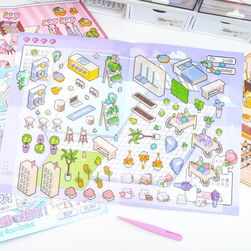 Pixel 3D Sticker Scene:Dreamy Clothing Store|Coffee Shop|Supermarket|Nursery