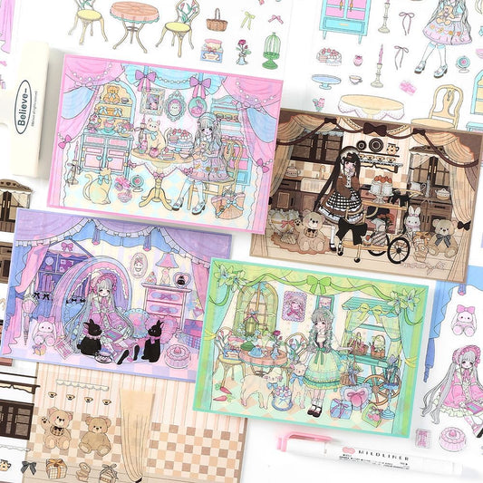 Sticker Scene! Make Your Own Romantic Room|Flower Room|Dessert Room|Bedtime Story