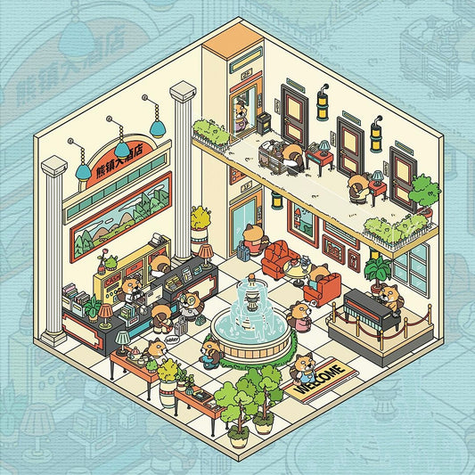 Create Bear Hotel Train Station Sticker Scene DIY 3D Miniature Scene