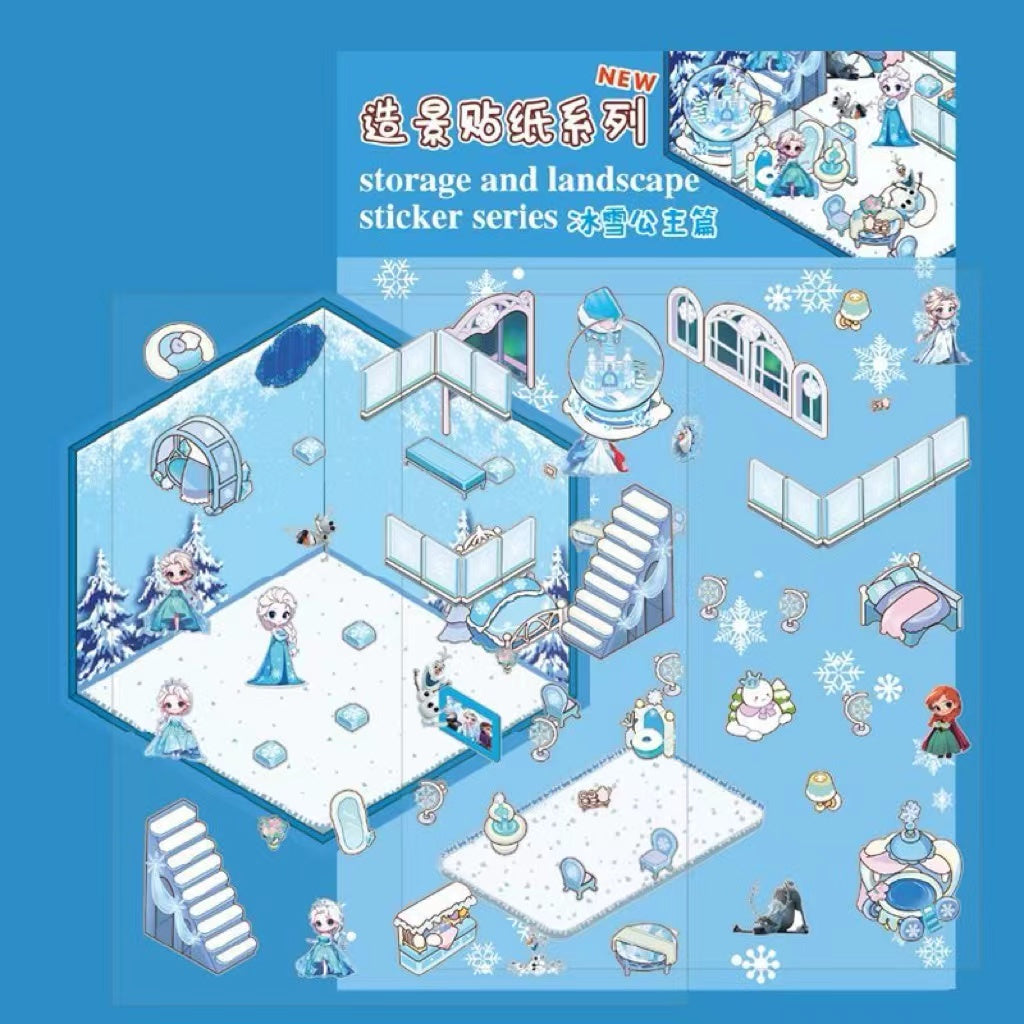 Kawaii Stickers Scene,DIY 3D Coffee Shop Pink Room Frozen