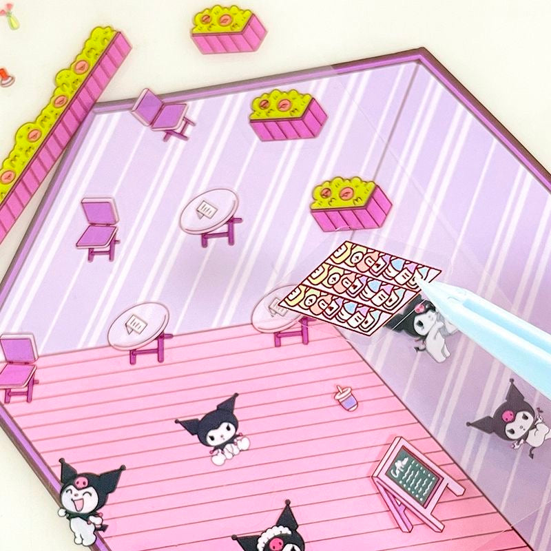 Kawaii Stickers Scene,DIY 3D Coffee Shop Pink Room Frozen
