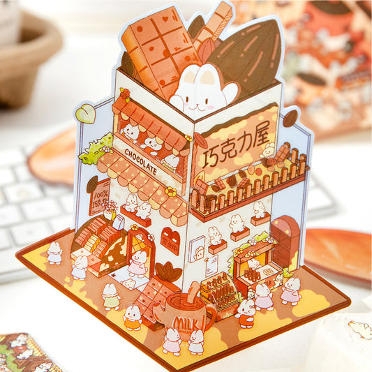 3D Sticker Scene,Make Bunny Coffee Shop Chocolate House Cake Bread Shop