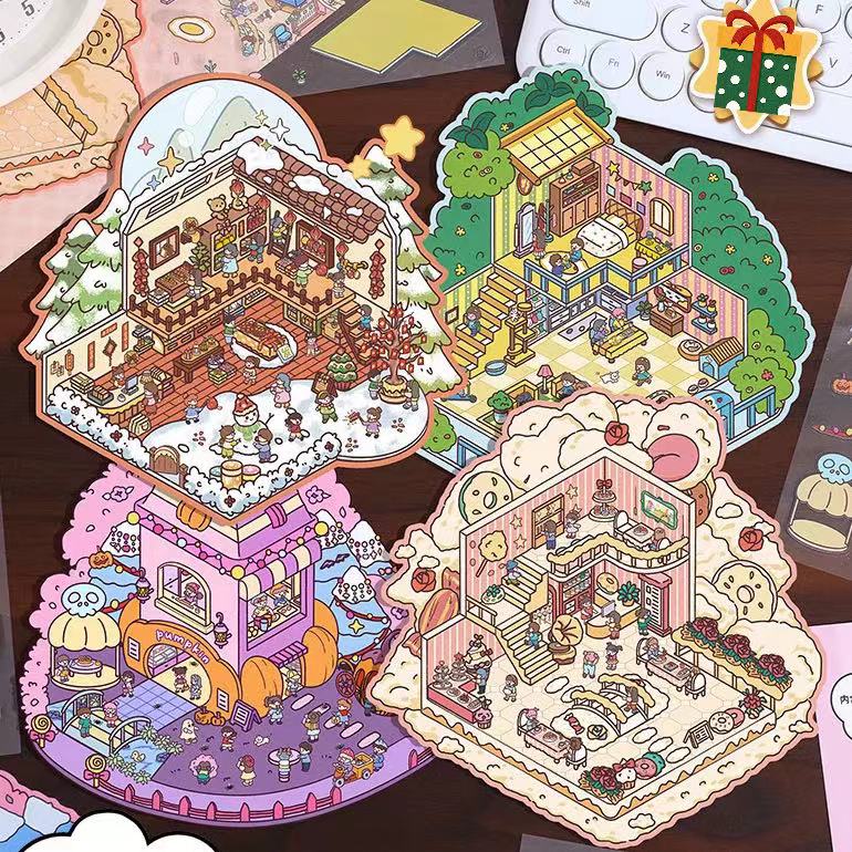 3D Miniature Scene Stickers, DIY Pumpkin House|Marshmallow Restaurant|Party|Spring Festival