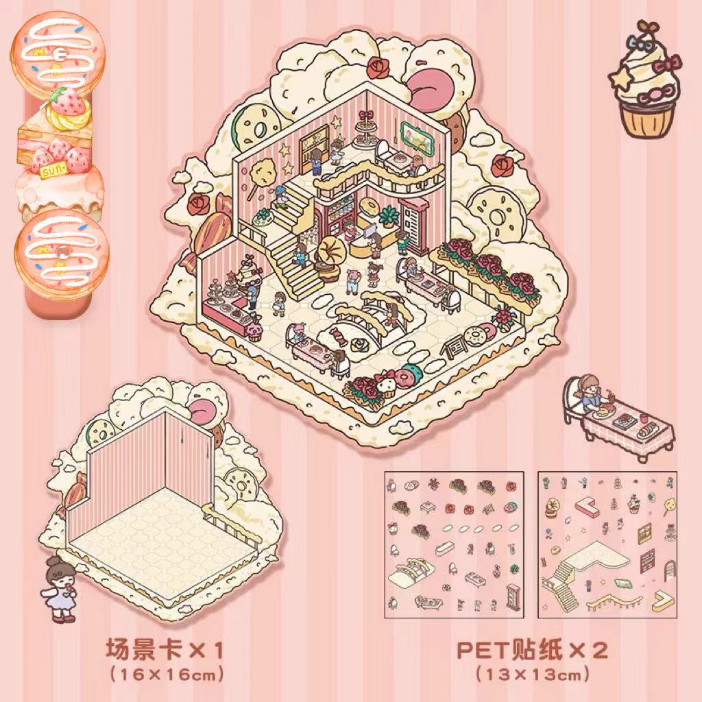 3D Miniature Scene Stickers, DIY Pumpkin House|Marshmallow Restaurant|Party|Spring Festival