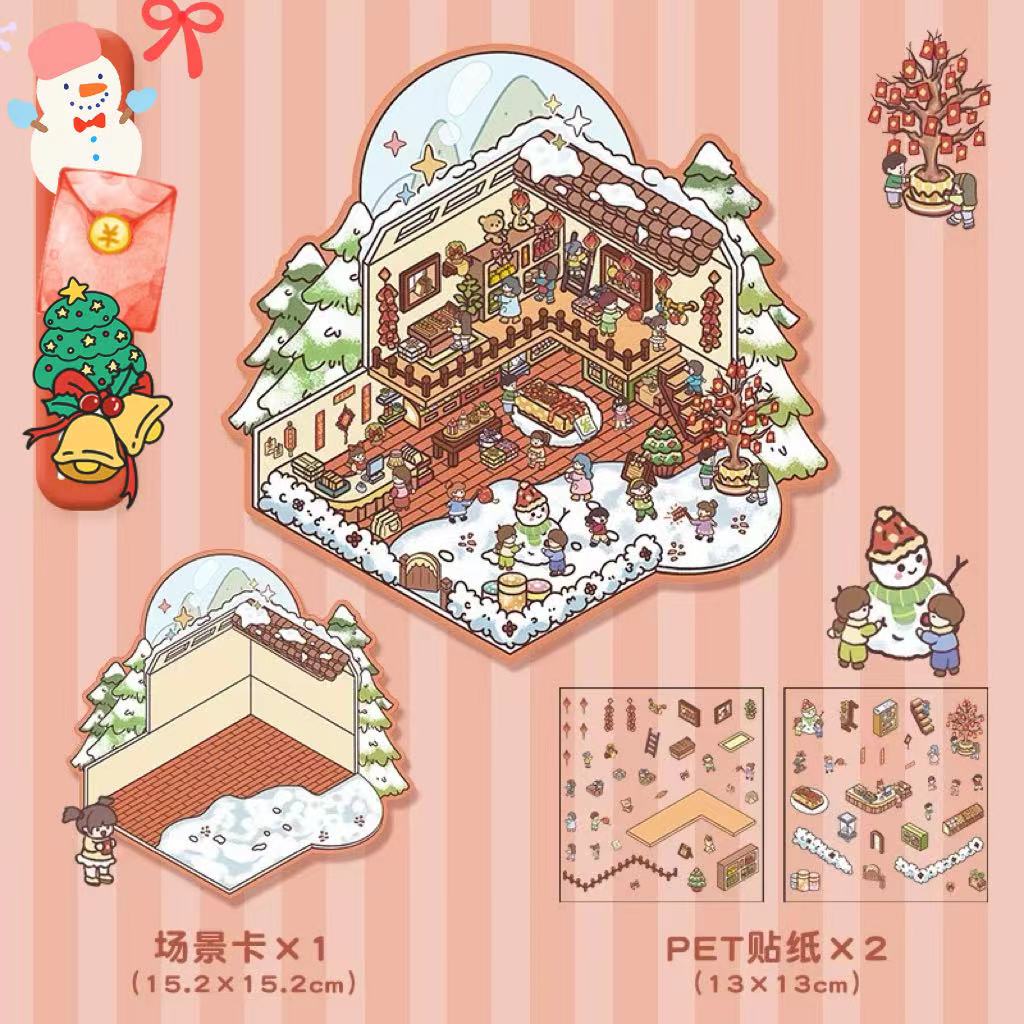 3D Miniature Scene Stickers, DIY Pumpkin House|Marshmallow Restaurant|Party|Spring Festival