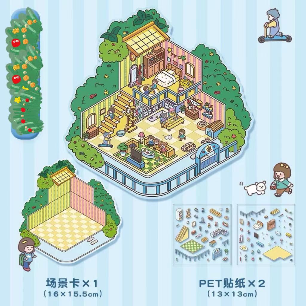 3D Miniature Scene Stickers, DIY Pumpkin House|Marshmallow Restaurant|Party|Spring Festival