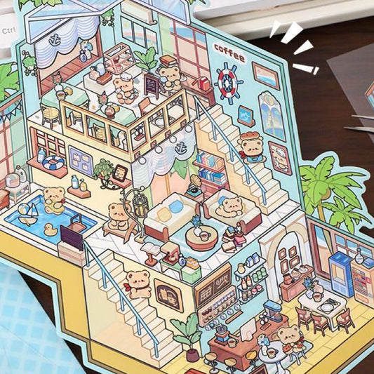 DIY Big 3D Sticker Scene Bear Coffee Panda Kindergarten Capybara Game Bunny Castle
