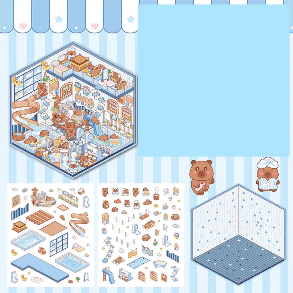 Capybara Supermarket Pink Pony House Bear Bakery Puppy Restaurant Sticker Scene