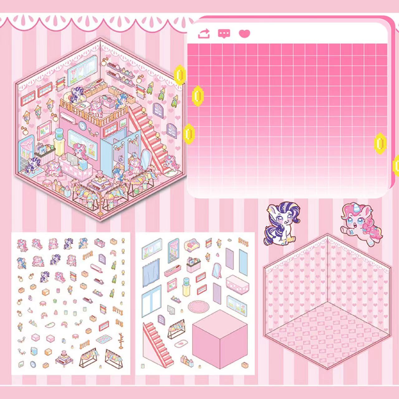 Capybara Supermarket Pink Pony House Bear Bakery Puppy Restaurant Sticker Scene