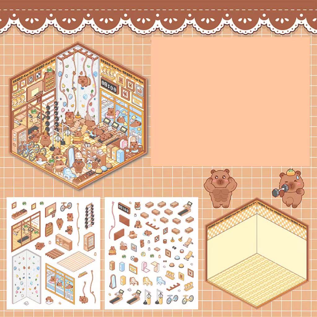 Capybara Supermarket Pink Pony House Bear Bakery Puppy Restaurant Sticker Scene