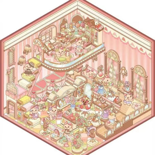 3D House Sticker Sheet, DIY Boutique Dressmaker Workshop Autumn Bakery Flower Shop