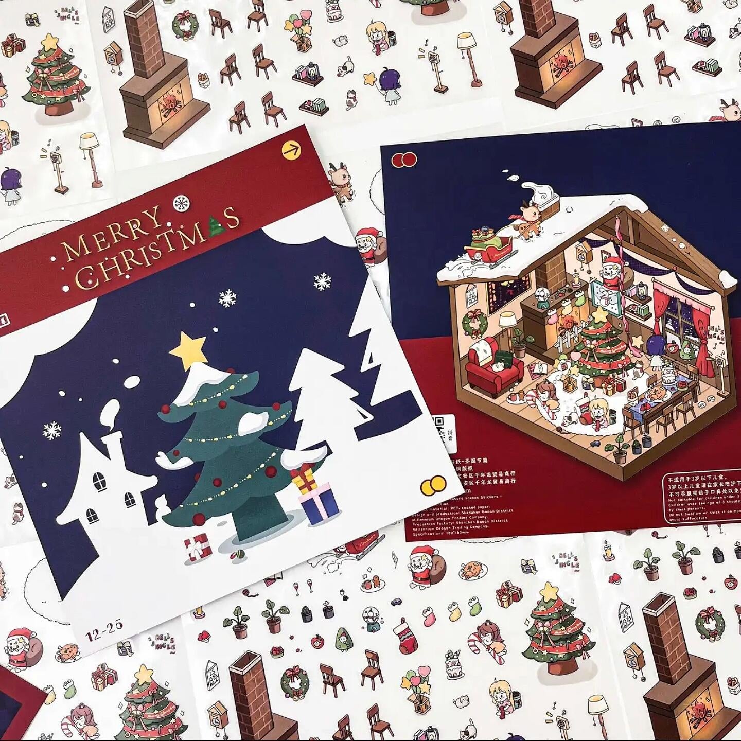 3D Christmas House Sticker Scene
