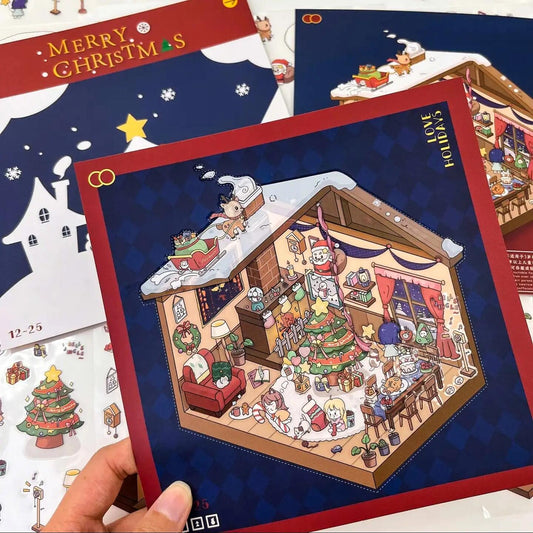 3D Christmas House Sticker Scene