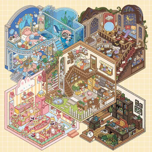 DIY 3D Sticker Scene:Aquarium Dessert House Doll Room Plant Room Magic House
