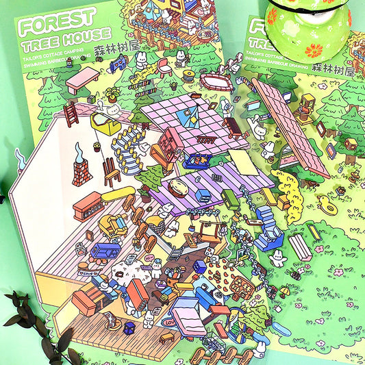 Big 3D Sticker Scene,Make Your Own Forest Tree House Canned Apartment