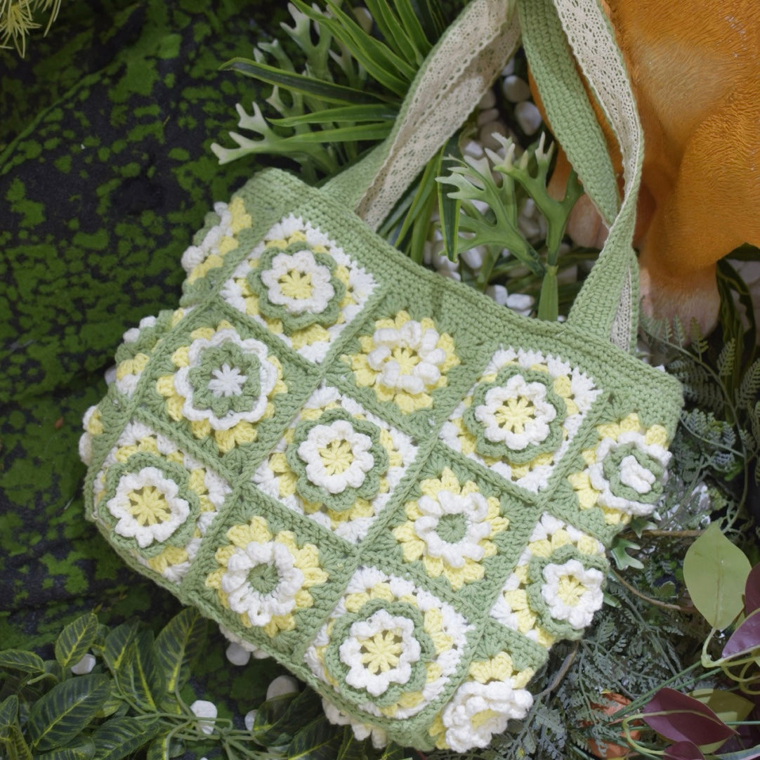 Granny Square Green Crochet Bag