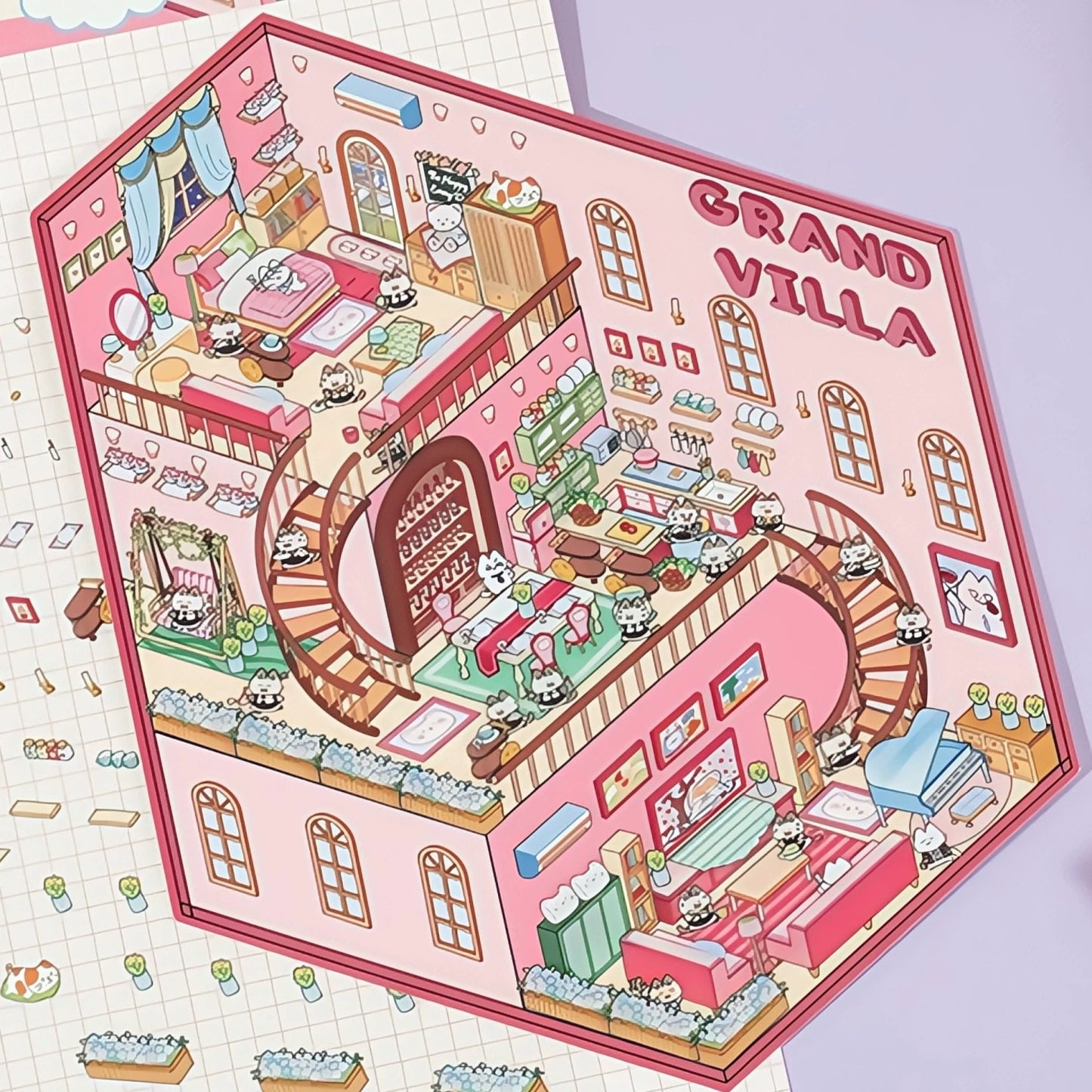 DIY Bunny Apartment Super Market Book Shop Big Size 3D Miniature Scene Stickers