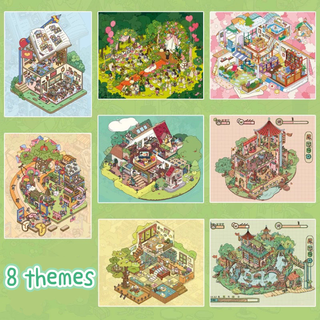 DIY 3D Sticker Scene: Lawn Wedding Island Villa Pillow House Chinese Architecture