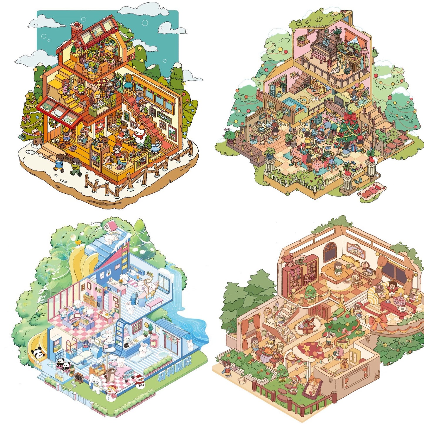 3D Miniature Scene Sticker,DIY Christmas Party Winter Christmas Animal Hospital