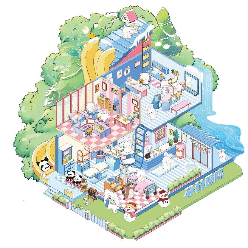 3D Miniature Scene Sticker,DIY Christmas Party Winter Christmas Animal Hospital