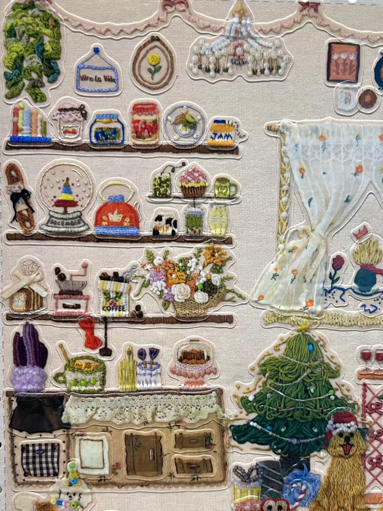 Embroidered Look 3D Christmas Landscape Stickers