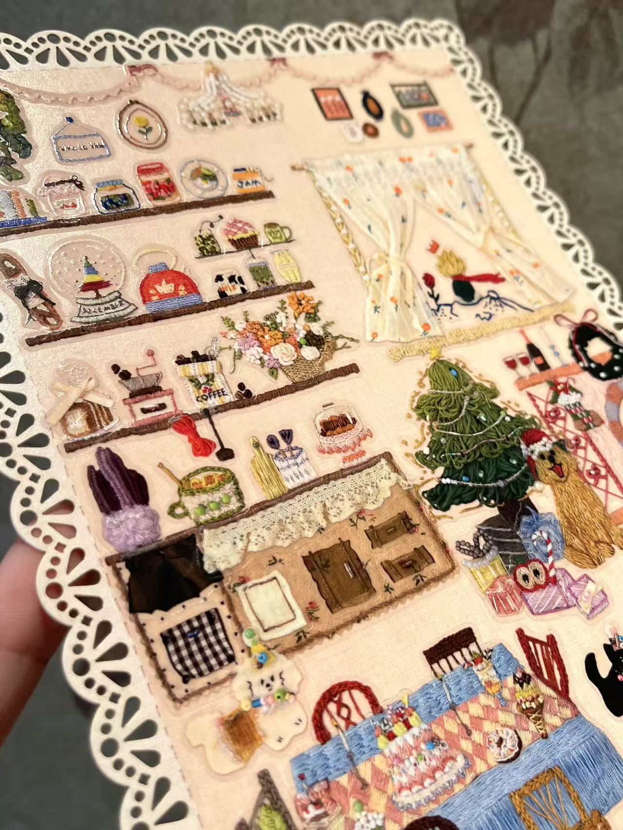 Embroidered Look 3D Christmas Landscape Stickers