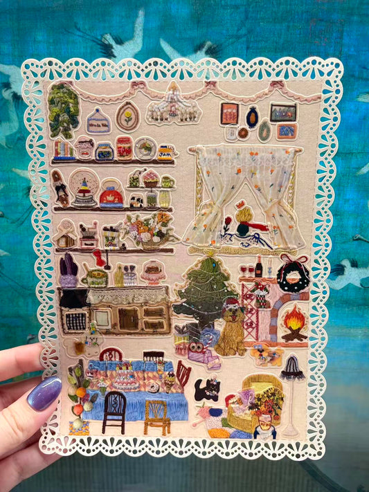 Embroidered Look 3D Christmas Landscape Stickers