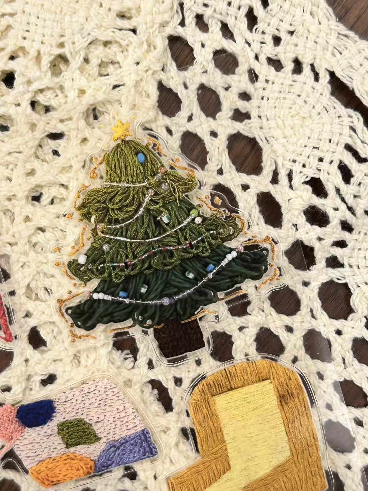 Embroidered Look 3D Christmas Landscape Stickers