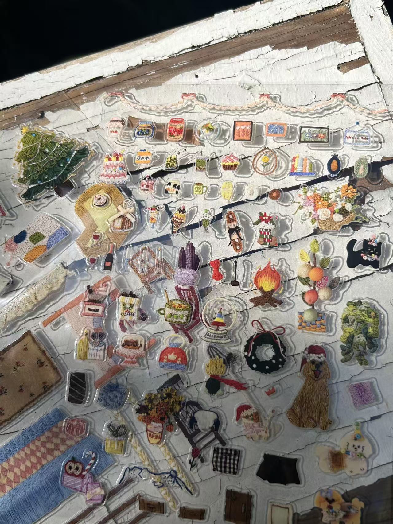 Embroidered Look 3D Christmas Landscape Stickers