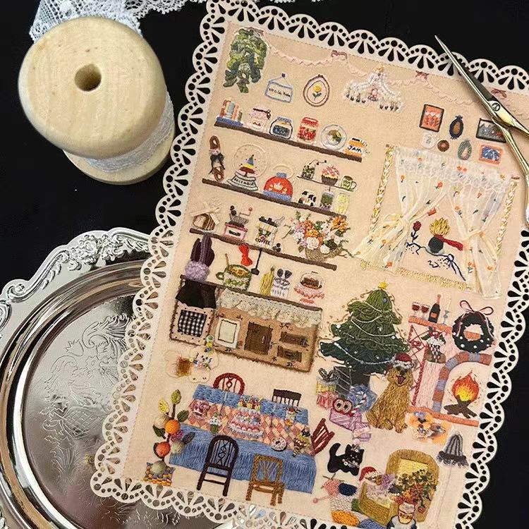 Embroidered Look 3D Christmas Landscape Stickers