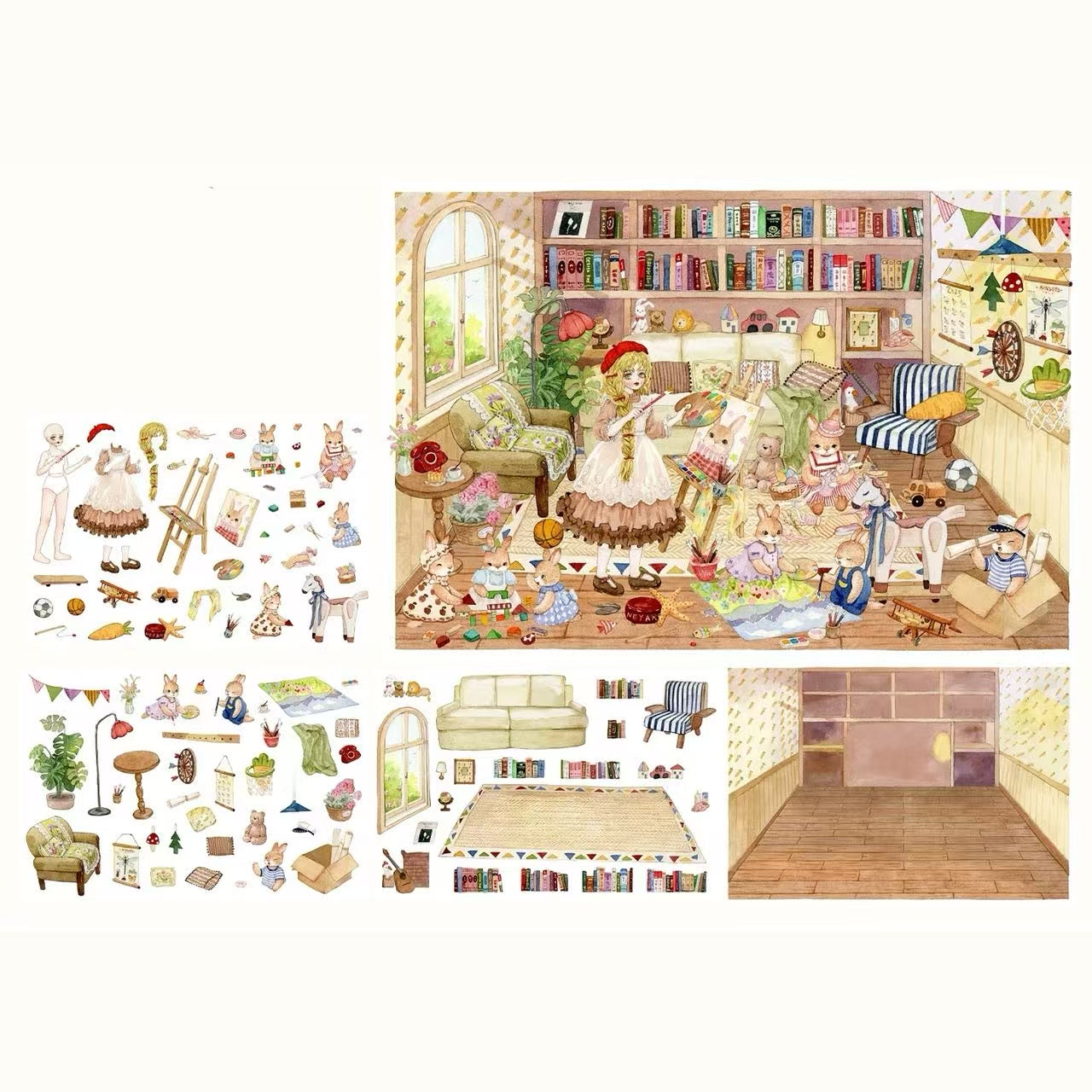 3D Landscape Stickers Bunny Spring Market Forest Concert Little Painter
