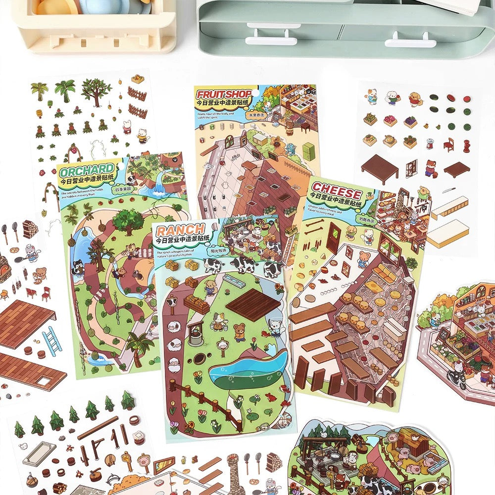 Sticker Scenes! Sunshine Greenhouse|Cat Cafe|Bakery|Library